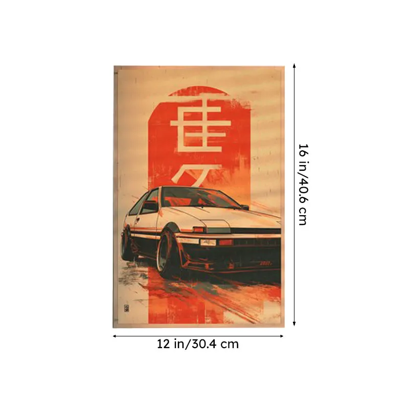 Single rectangular car poster with cream, red and black artwork
