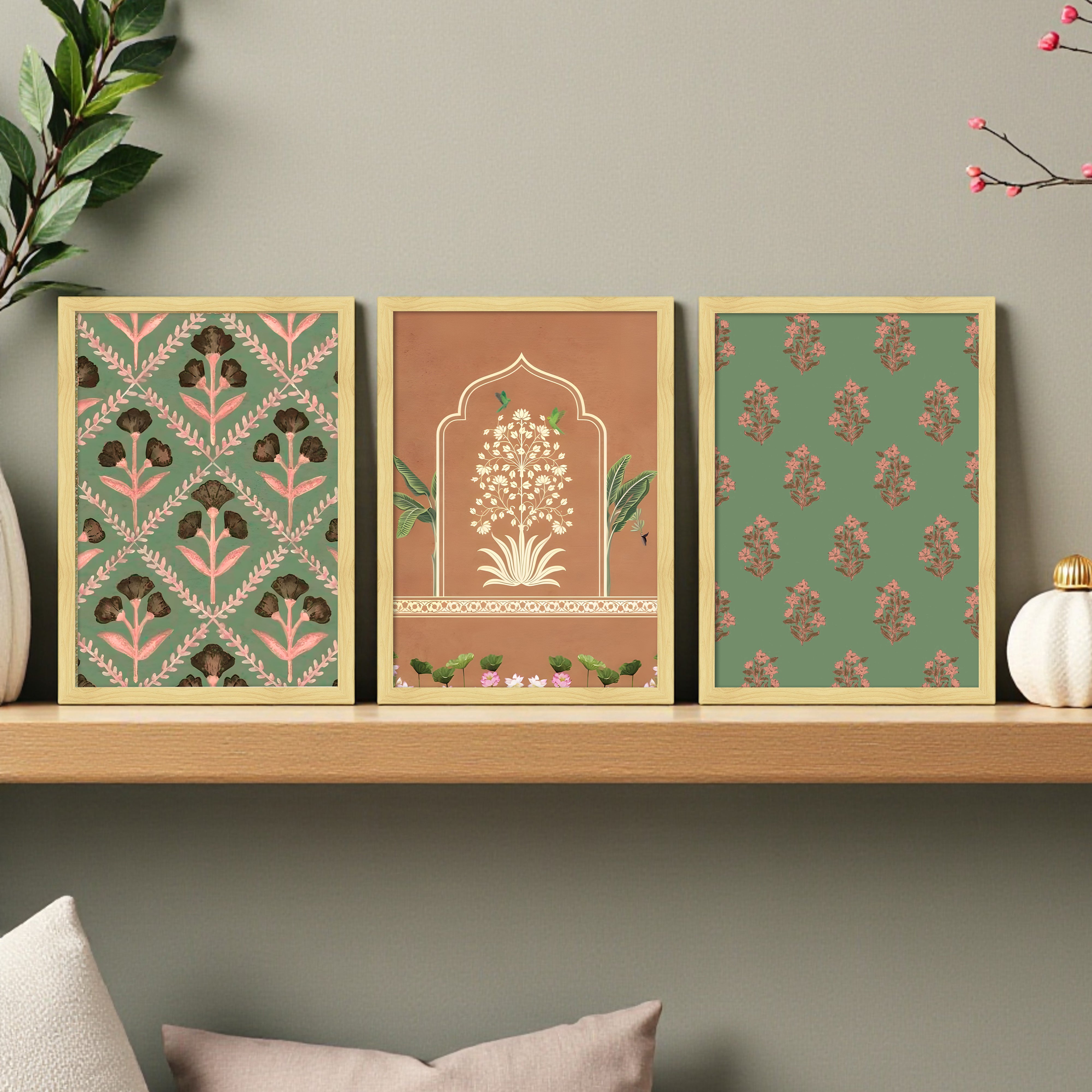 Royal Arch & Floral Motif Wall Art - Set Of Three