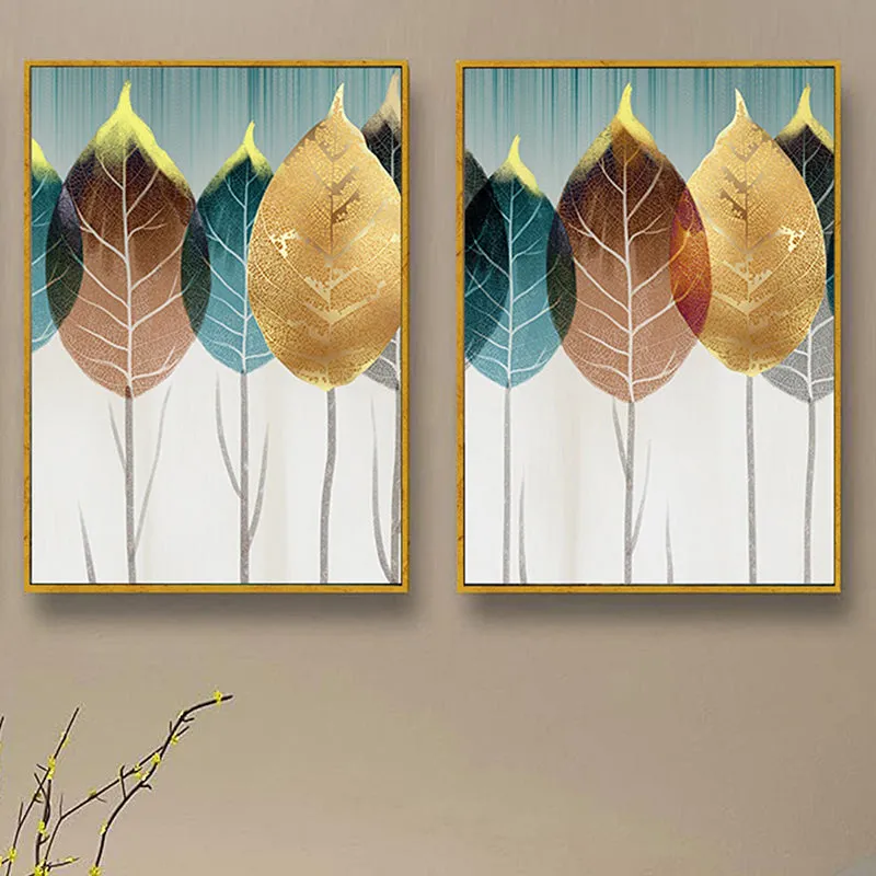 Frame Of Leaves Canvas Wall Art - Set Of Two media 1