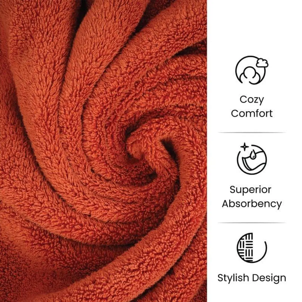 Close-up view of the plush orange towel surface
