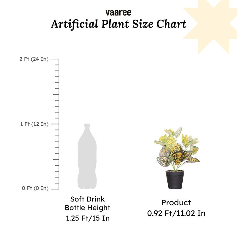 Artificial Dotted Philodendron Plant With Black Fiber Pot (Yellow) - 0.9 Feet media 7