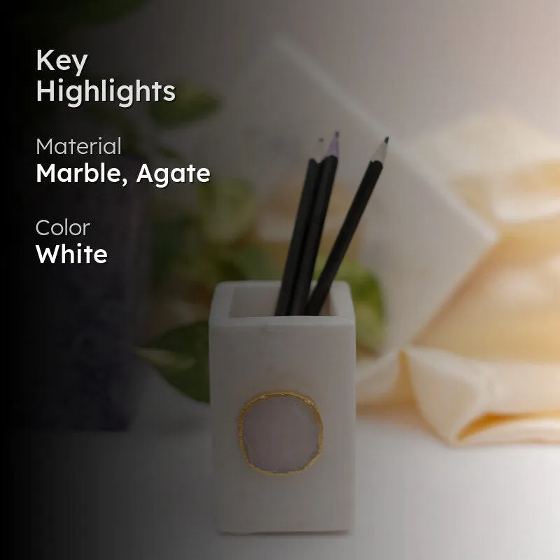 Kade Marble Agate Stationary Holder - White media 2