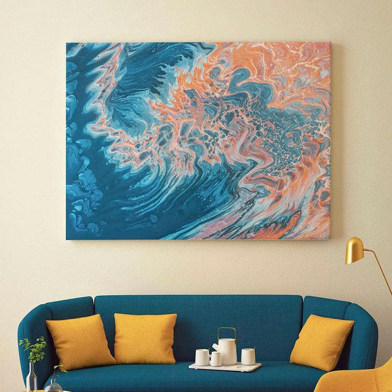 Deep Blue & Orange Canvas Wall Painting - Gallery Wrap