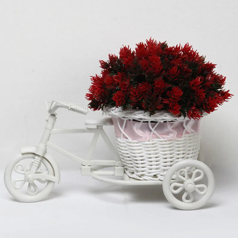 Faux Red Flower Plant On Mini Cycle Rikshaw media 3