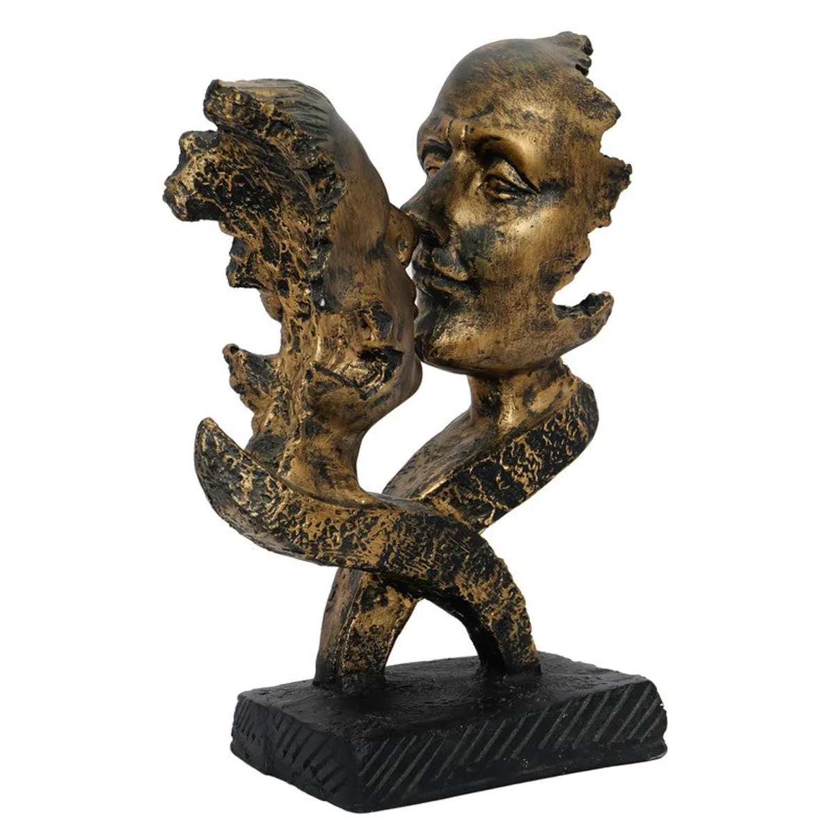 Rear angled view of a gold-toned abstract face figurine showpiece