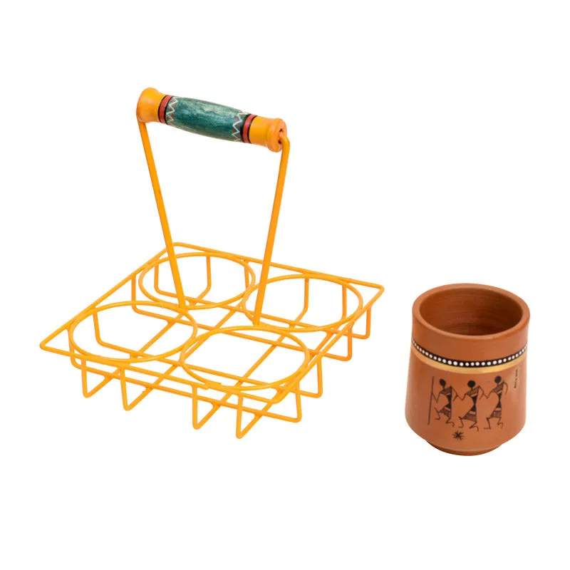 Umika Terracotta,Wood,Metal Tea Cup (175 mL Each) - Five Piece Set media 5