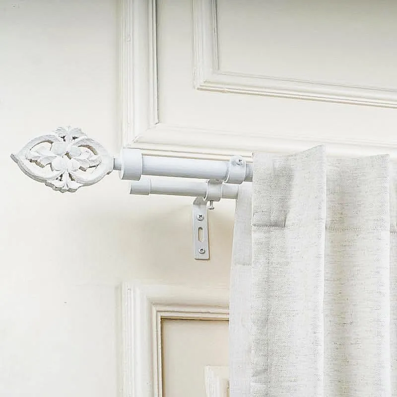 Spindle Duo Extendable 1" Double Curtain Rods With Abstract Finial & Brackets (White) media 1