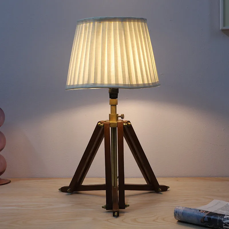 Gujo Pleated Tripod Mango Wood Table Lamp - White,Brown media 1