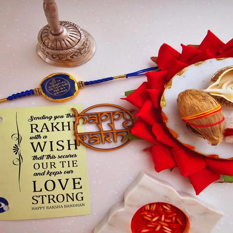 Gayathri Mantra Blue Agate Rakhi Gift Set media 1