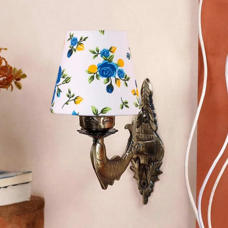 Ziada Stiva Blue Fleur Conical Fabric & Metal Wall Lamp media 3