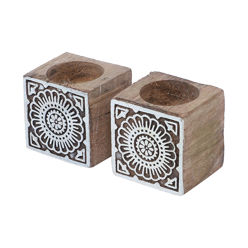 Mandala Mango Wood Tea Light Holder - Set Of Two media 5