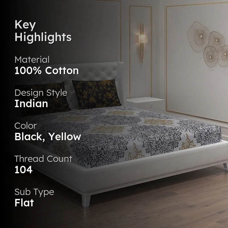 Monte Carlo Dio Mandala Cotton Bedsheet (Black,Yellow) - 104 TC media 2