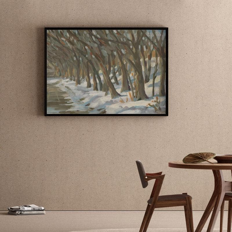 Winter Trees Canvas Wall Painting - Black Frame