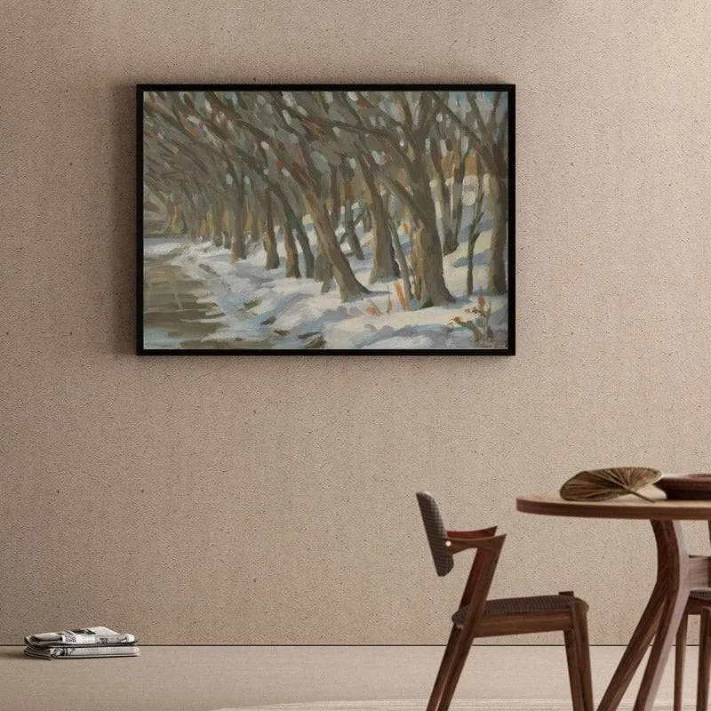 Winter Trees Canvas Wall Painting - Black Frame media 1