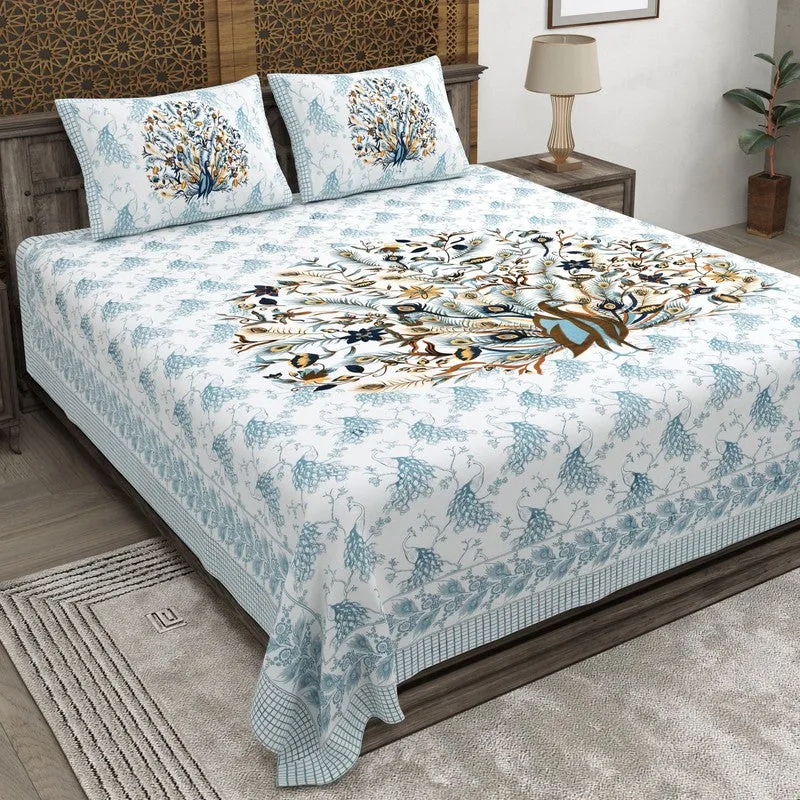 Classicra Cotton Bedsheet (Blue,Yellow,White) - 240 TC media 1
