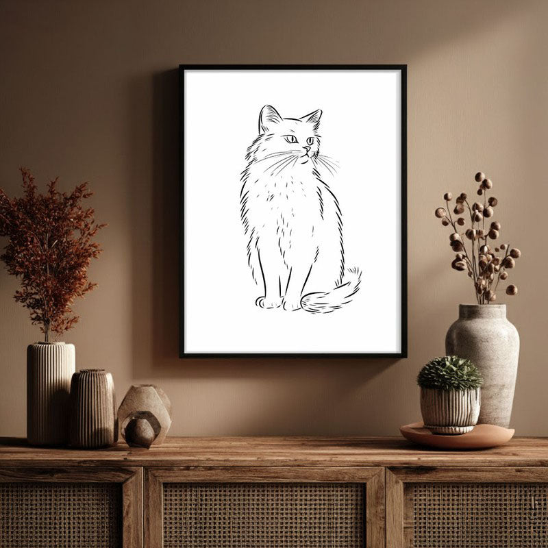 Cat Sketch Archival Canvas Wall Art - Black Frame media 3
