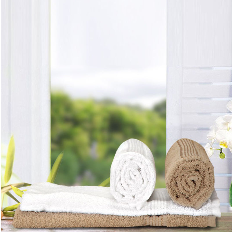 Eva Quick Dry Hand Towel (White & Taupe) - Set Of Four media 6