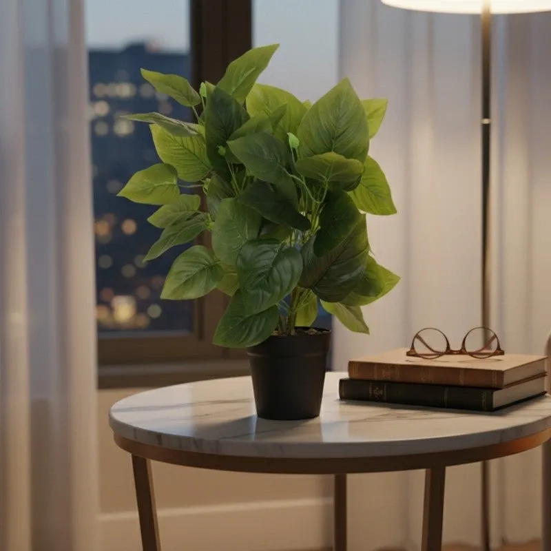 Artificial Pothos Plant With Black Fiber Pot (Green) - 1 Feet media 5