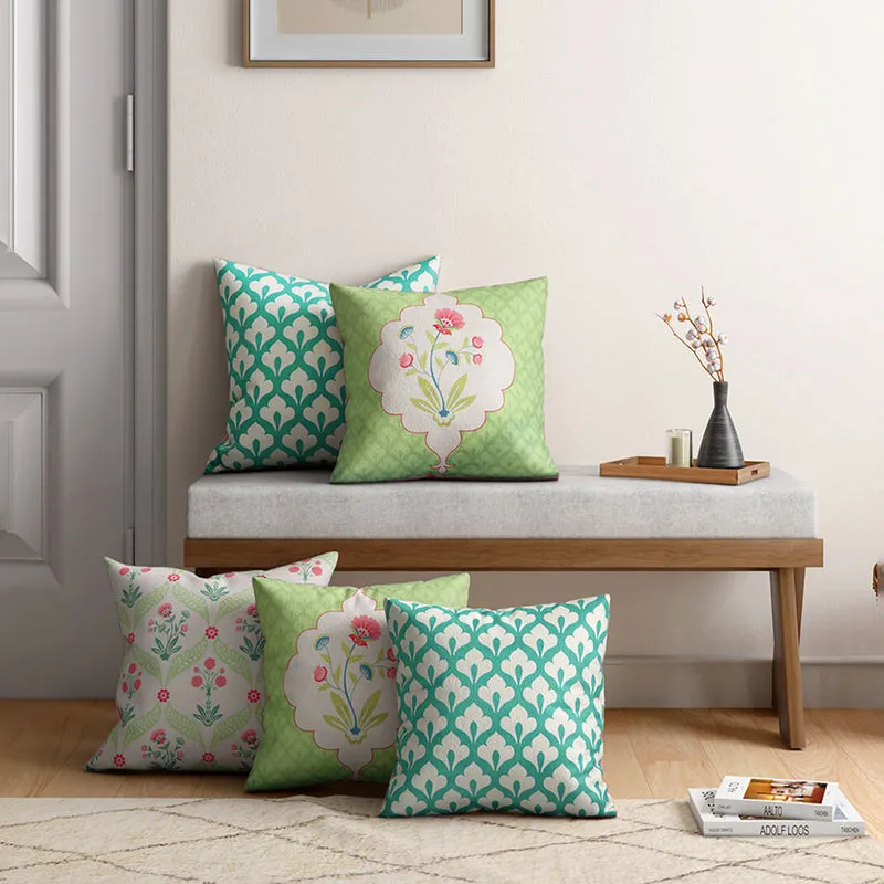 India Circus Blushing Printed Velvet Cushion Cover - Set Of Five media 1