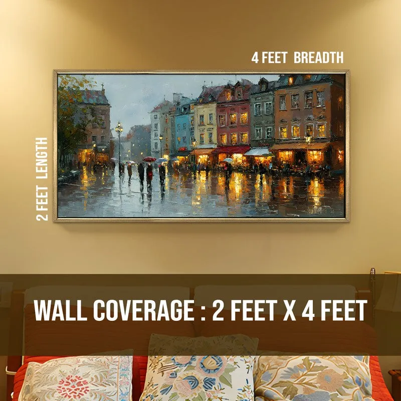 Rainlit Streets Canvas Wall Painting With Frame media 9