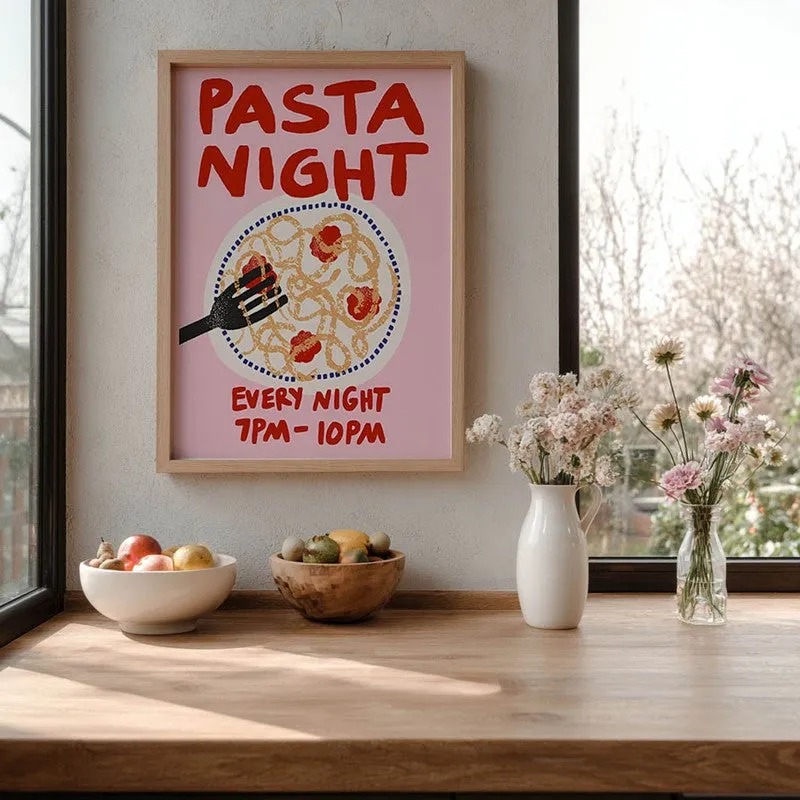 Pasta Night Archival Canvas Wall Art - Brown media 7