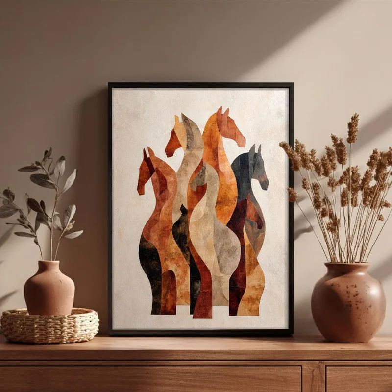 Silhouetted Horses Wall Painting With Black Frame media 6