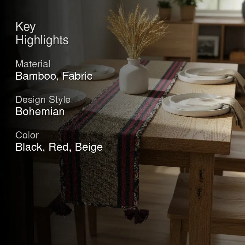 Table runner styled on a dining table with neutral place settings