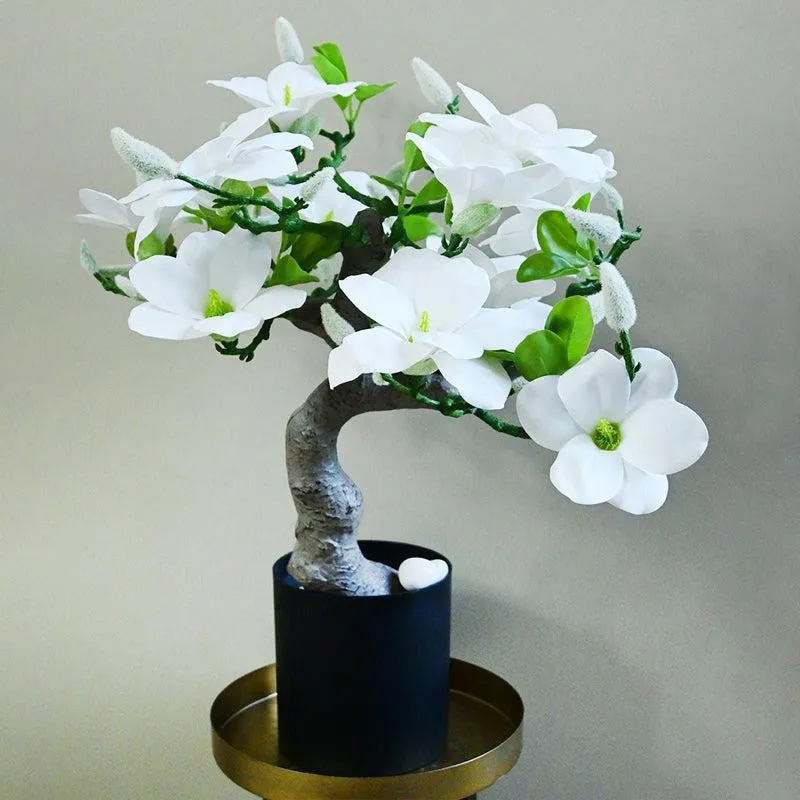 Magnira Artificial Mini Magnolia Tree With Black Plastic Pot (White) - 50 cm media 3