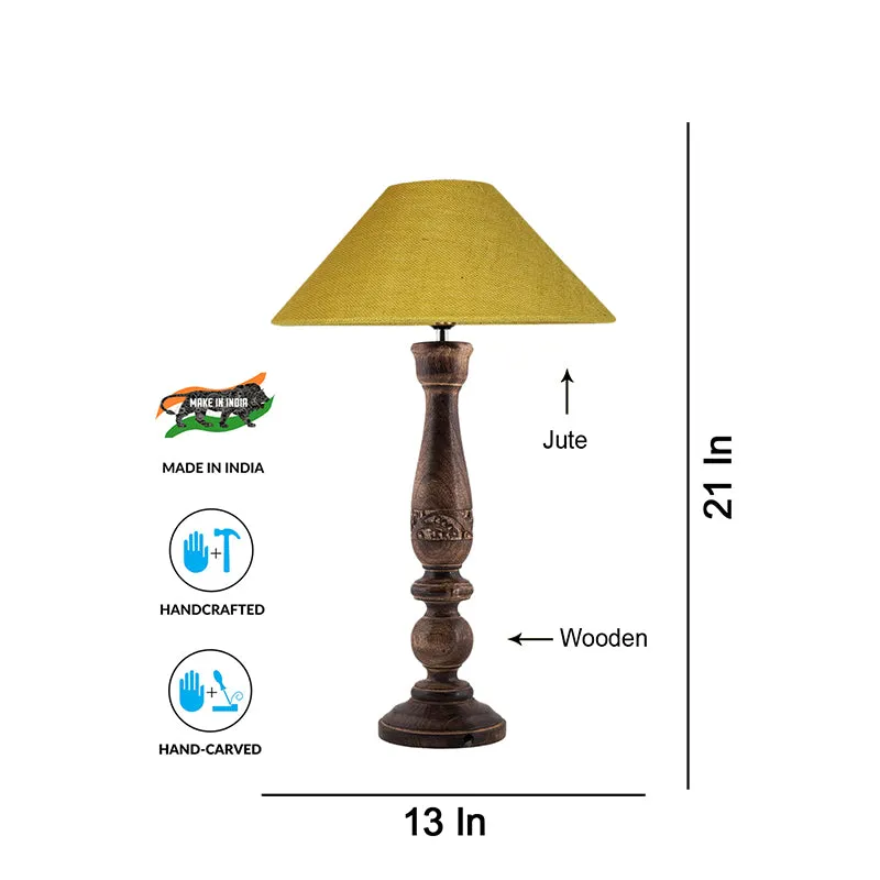 Nihara Wooden & Jute Table Lamp - Yellow,Brown media 4