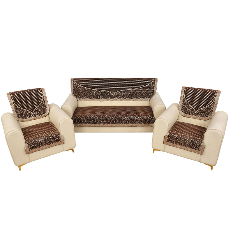 Petite Leaves Chenille Sofa Cover - Coffee Brown media 9