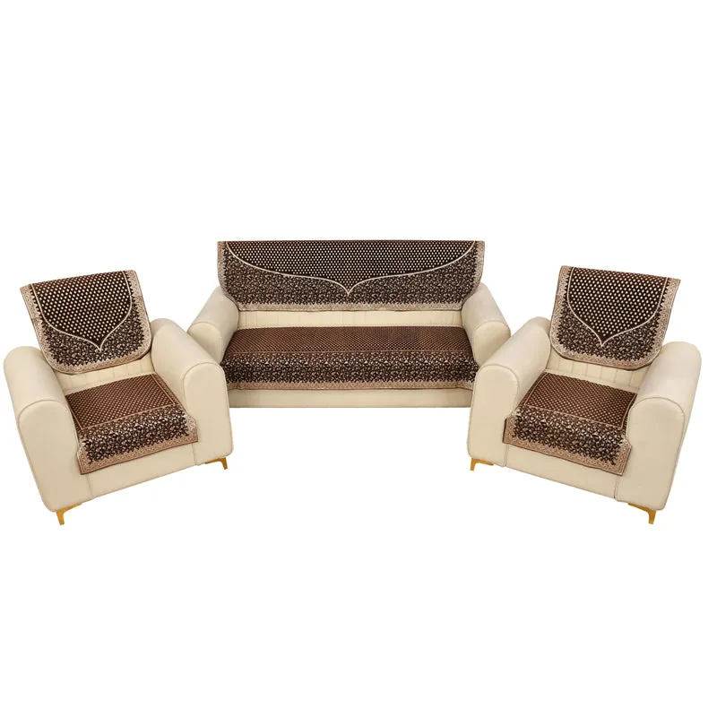 Petite Leaves Chenille Sofa Cover - Coffee Brown media 9