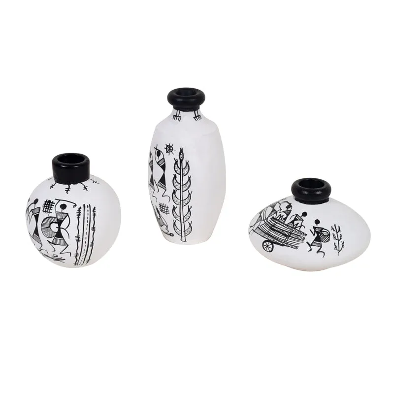 Warli dance Black & White Vase - Set Of Three media 5