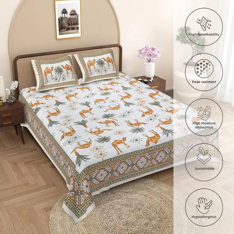 Anika Cotton Bedsheet (Yellow,White) - 180 TC media 3