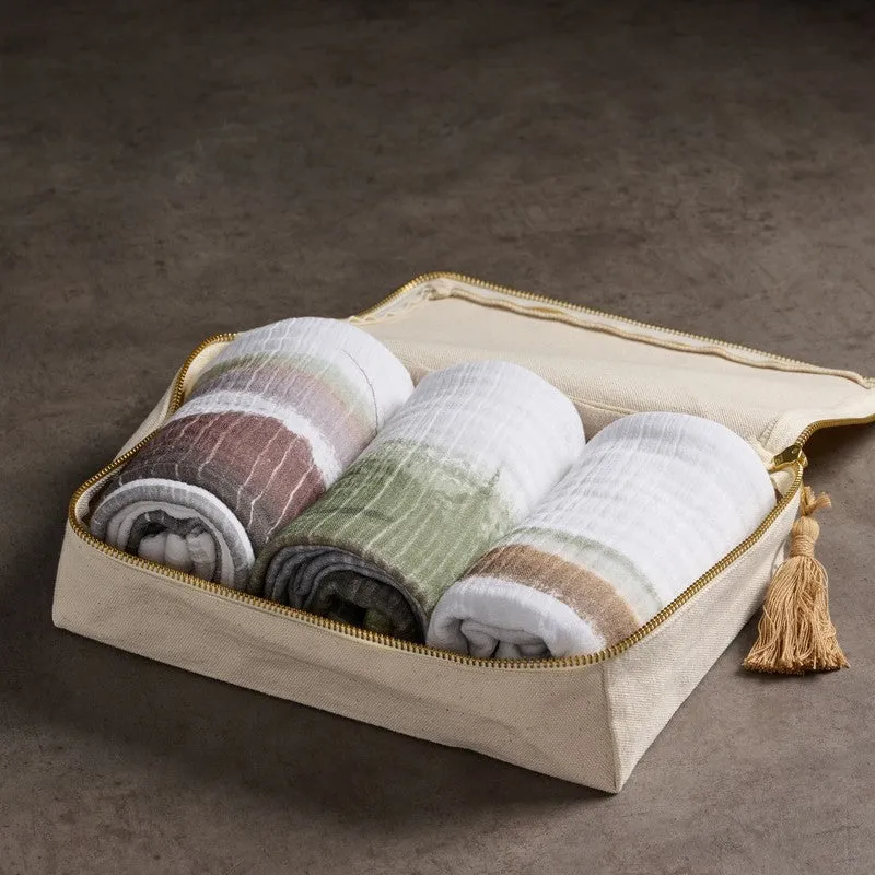 Rang Mahal Cotton Hand Towels with Canvas Box (White) - Set Of Three media 3