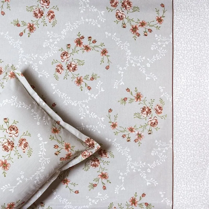 Floral Bouquet Cotton Bedsheet (Grey) - 170 TC media 3