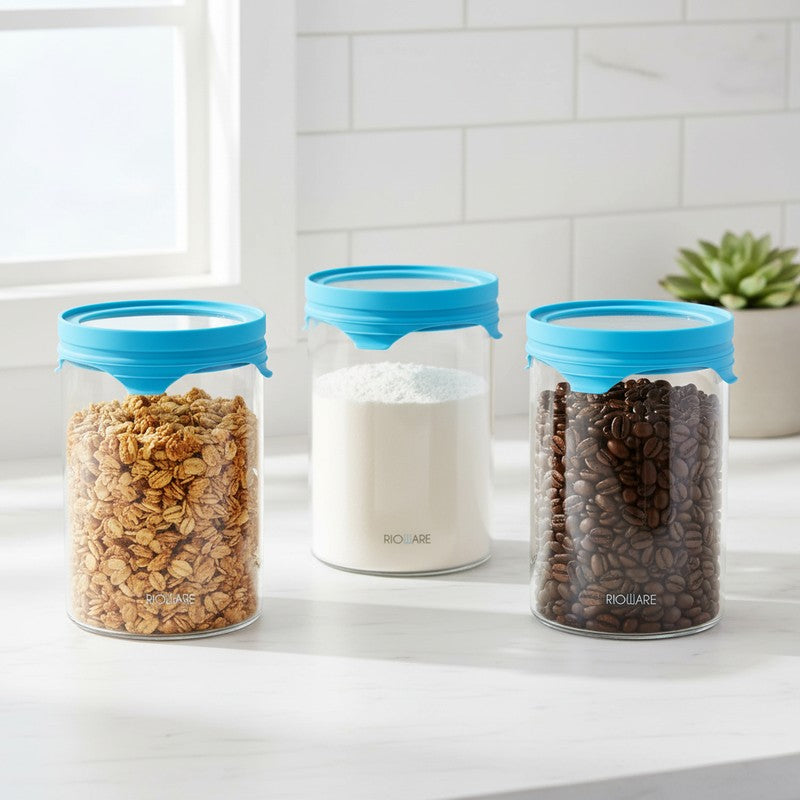 Rioware Lock Nest Borosilicate Glass Jar (800 mL Each) - Set Of Three