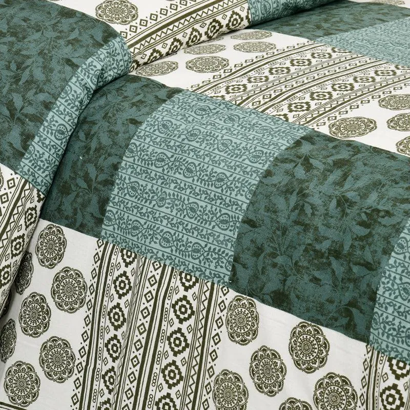 Lamora Ethnic Cotton Bedsheet (Green, White) - 160 TC media 4
