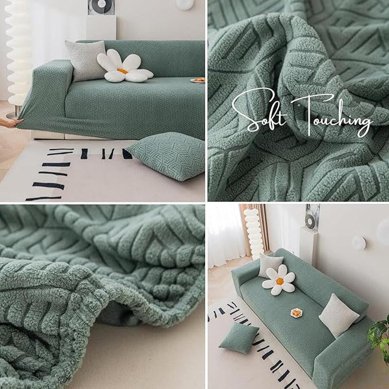 Luna Jacquard Synthetic Fibre Sofa Cover - Green media 3