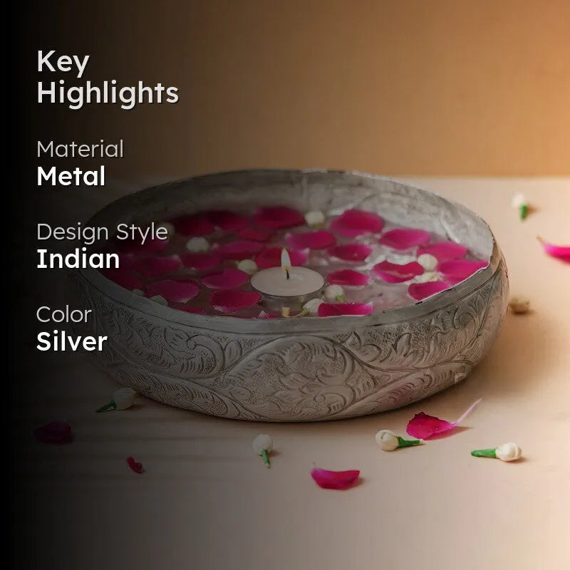 Royal Etched Metal Urli - Silver media 2