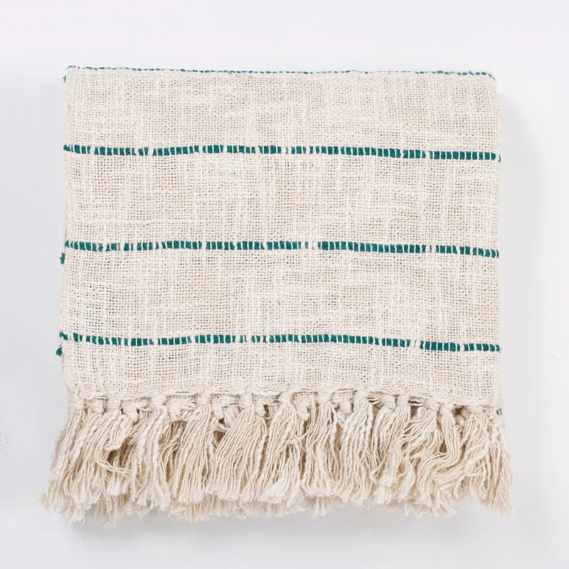 Cocoa Stitch Striped Throw - Off White & Blue media 8