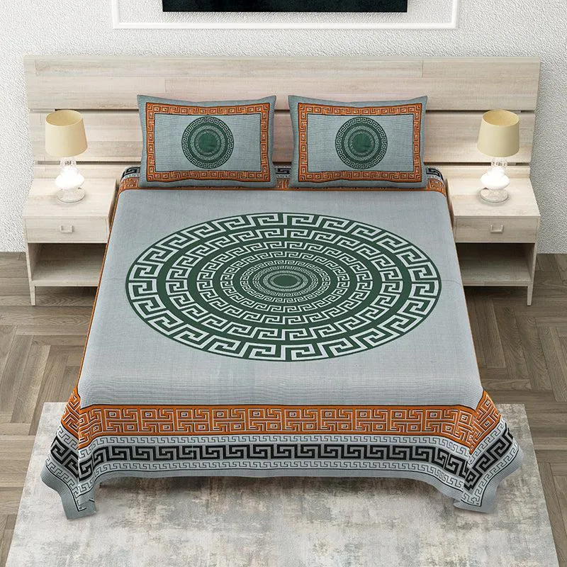 Tulika Treasure Geometric Cotton Bedsheet (Green) - 150 TC media 1