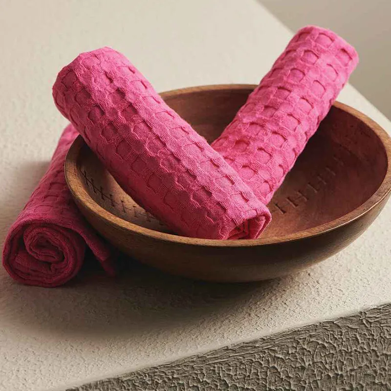 Haimi Textured Waffle Towel Combo (Pink) - Four Piece Set media 3