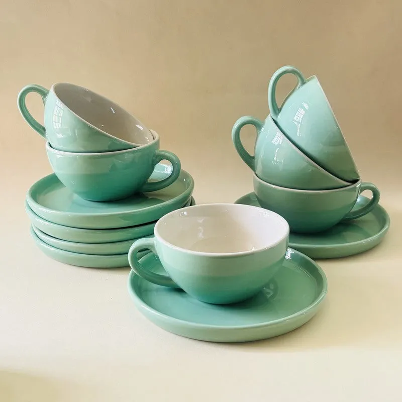 Ceramic Cup & Saucer (Sage Green/240 mL Each) - Set of Six media 5