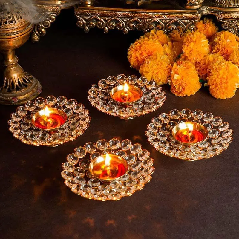 White Petals Diya - Set Of Four media 5