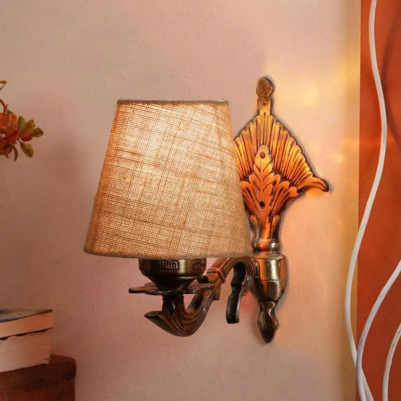 Magda Masique Conical Fabric & Metal Wall Lamp - Beige media 1
