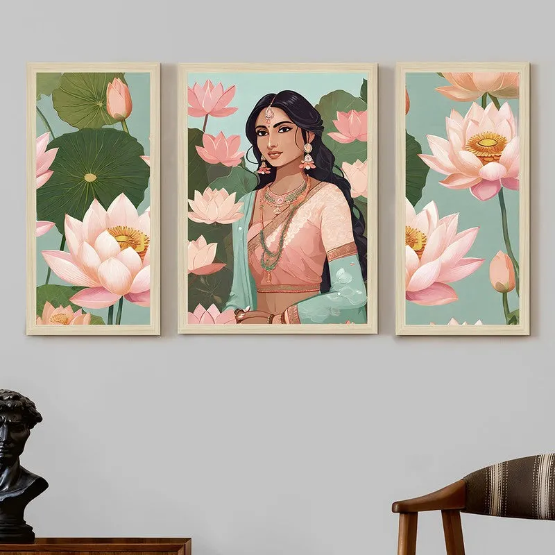Lotus Grace Synthetic Fibre Wall Art - Set of Three media 3