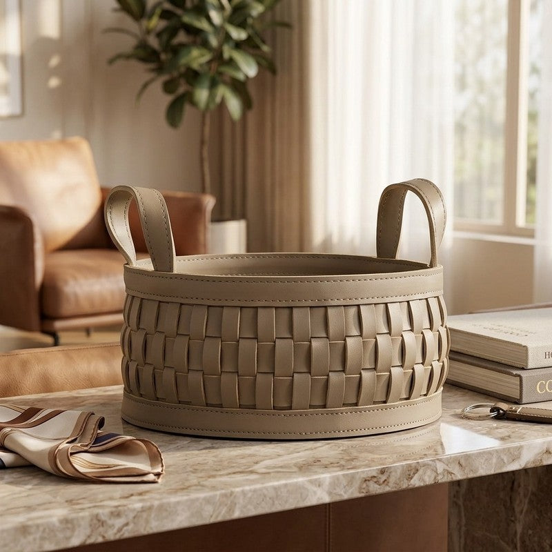 Calyra Faux Leather Storage Basket - Brown