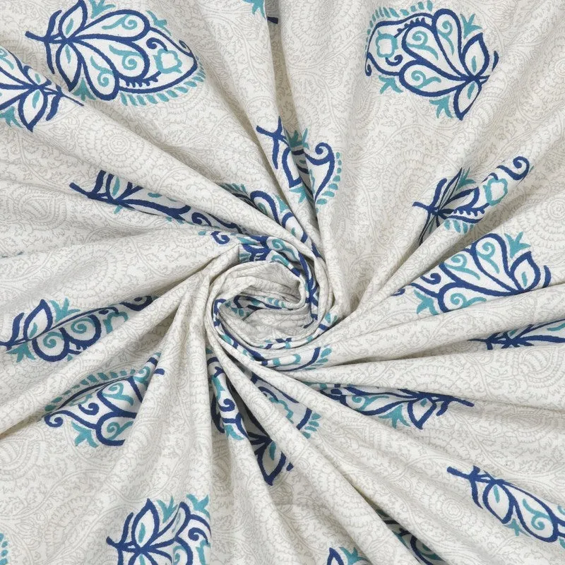 Bloomly Cotton Bedsheet (Off White,Blue) - 240 TC media 5