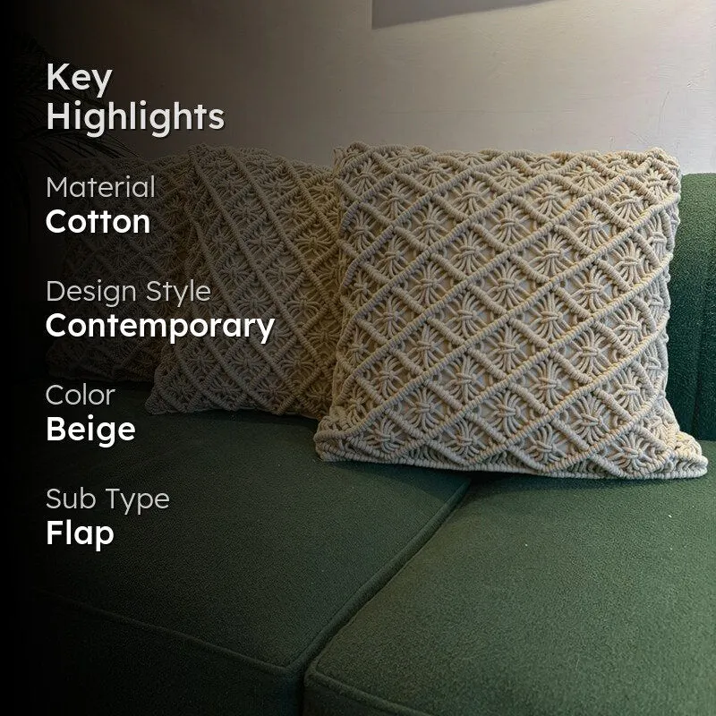Nomad's Rest Macrame Tufted Cotton Cushion Cover - Set Of Three media 2