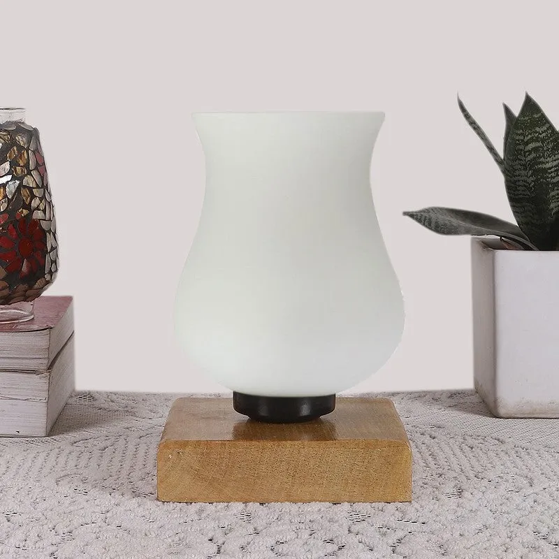 Skylora Glass Table Lamp With Wooden Base - White media 4